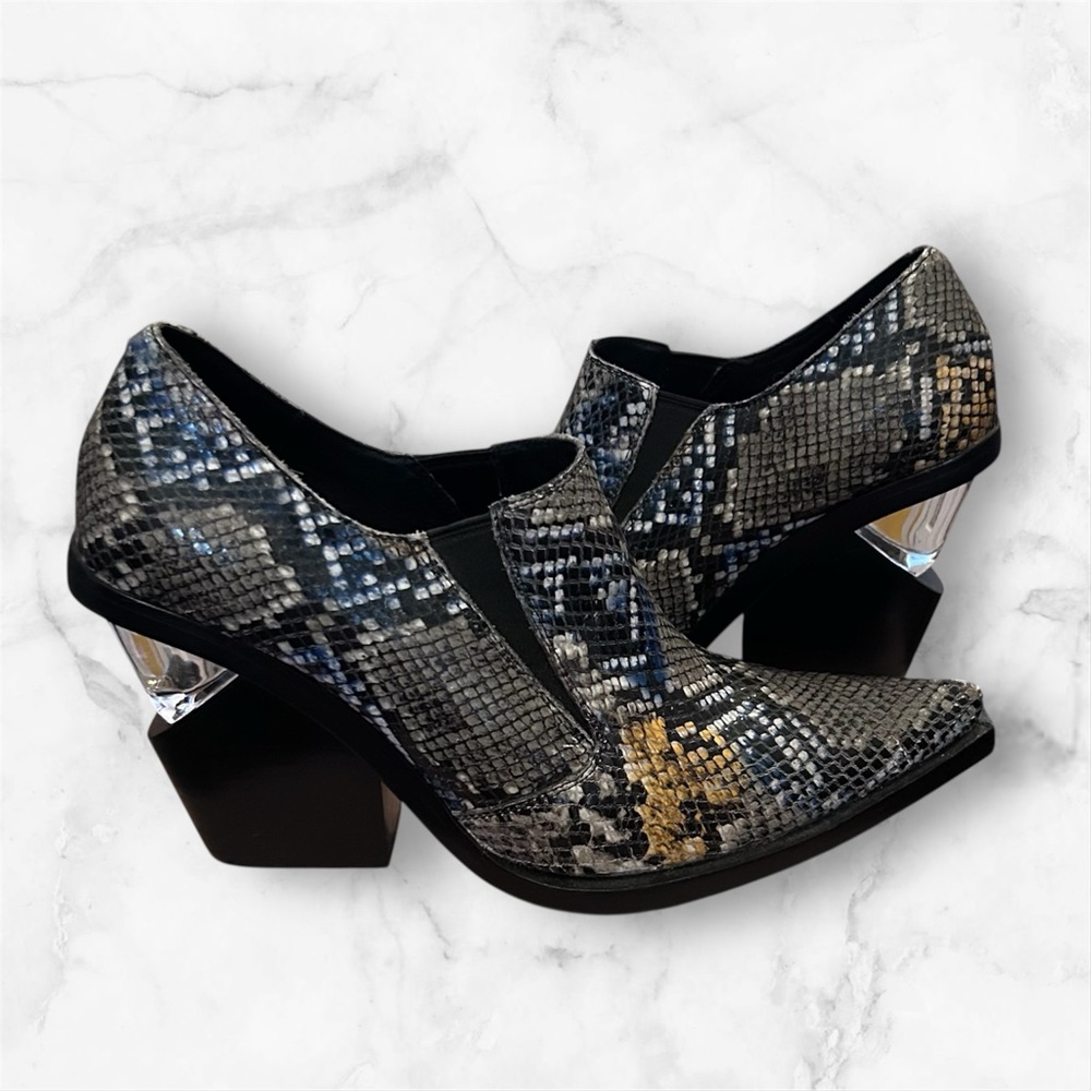 Jeffrey Campbell Metallic Snakeskin Pointed Ankle Booties - Black, Silver, Gold - Picture 2 of 7